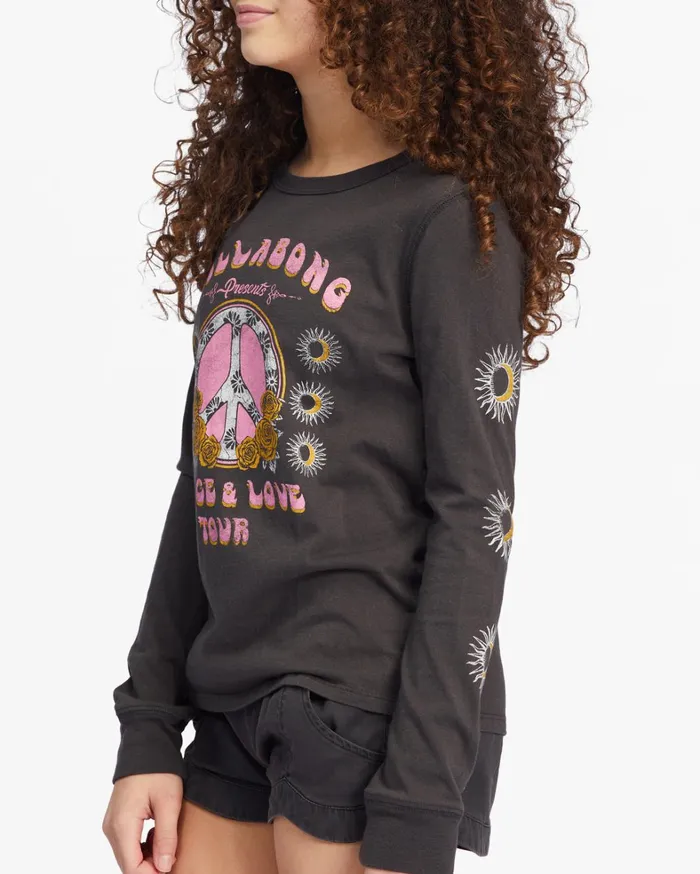 Billabong Girls039 Tops and Tees Women Girls039 Peace Be The Journey Long Sleeve Graphic Boyfriend TShirt Off Black Billabong Girls039 Tops and Tees Women Girls039 Peace Be The Journey Long Sleeve Graphic Boyfriend TShirt Off Black