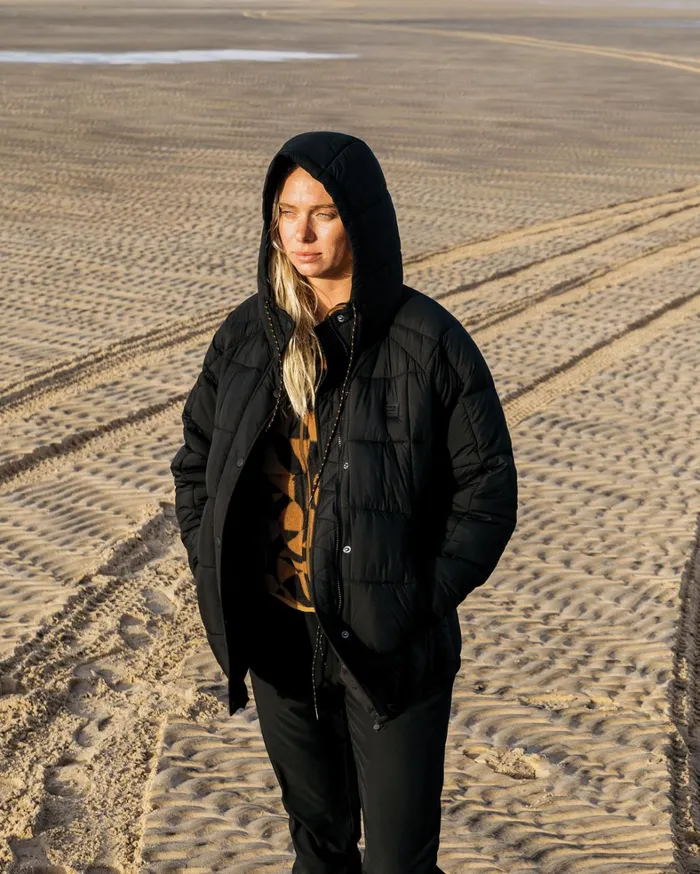 Billabong Jackets Women Venture On Puff ZipUp Hooded Jacket Black 1