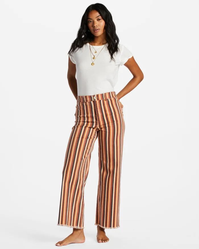 Billabong Pants Women Free Fall Print Wide Leg Pants Fire Side