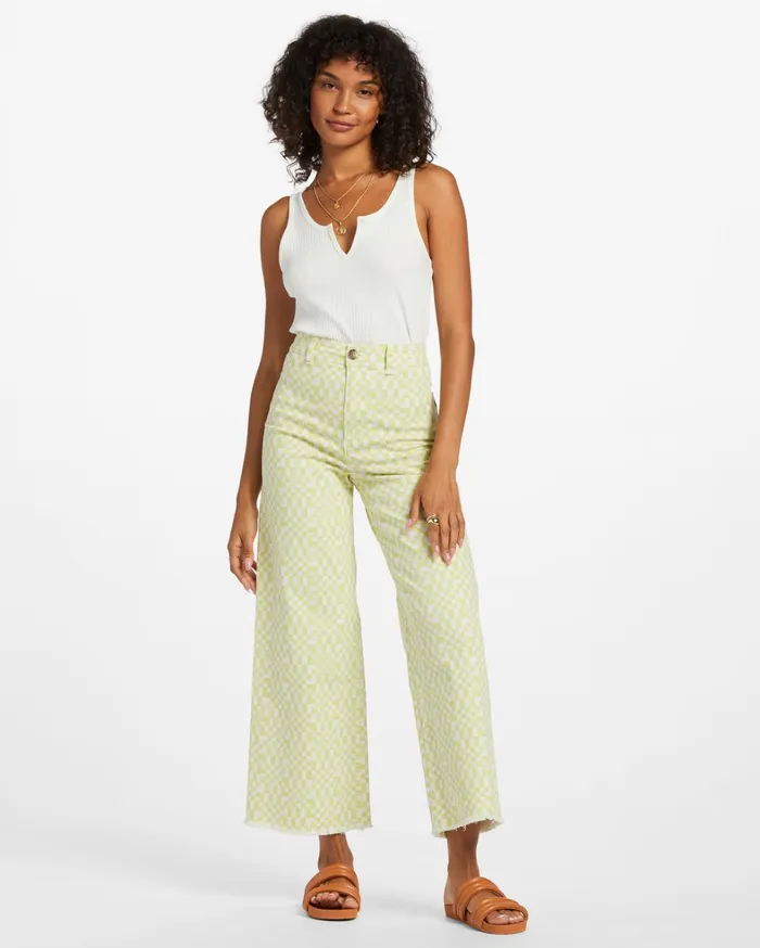 Billabong Pants Women Free Fall Print Wide Leg Pants Light Lime Billabong Pants Women Free Fall Print Wide Leg Pants Light Lime