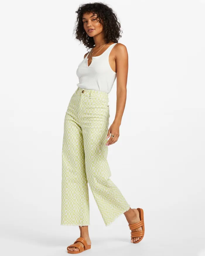 Billabong Pants Women Free Fall Print Wide Leg Pants Light Lime Billabong Pants Women Free Fall Print Wide Leg Pants Light Lime