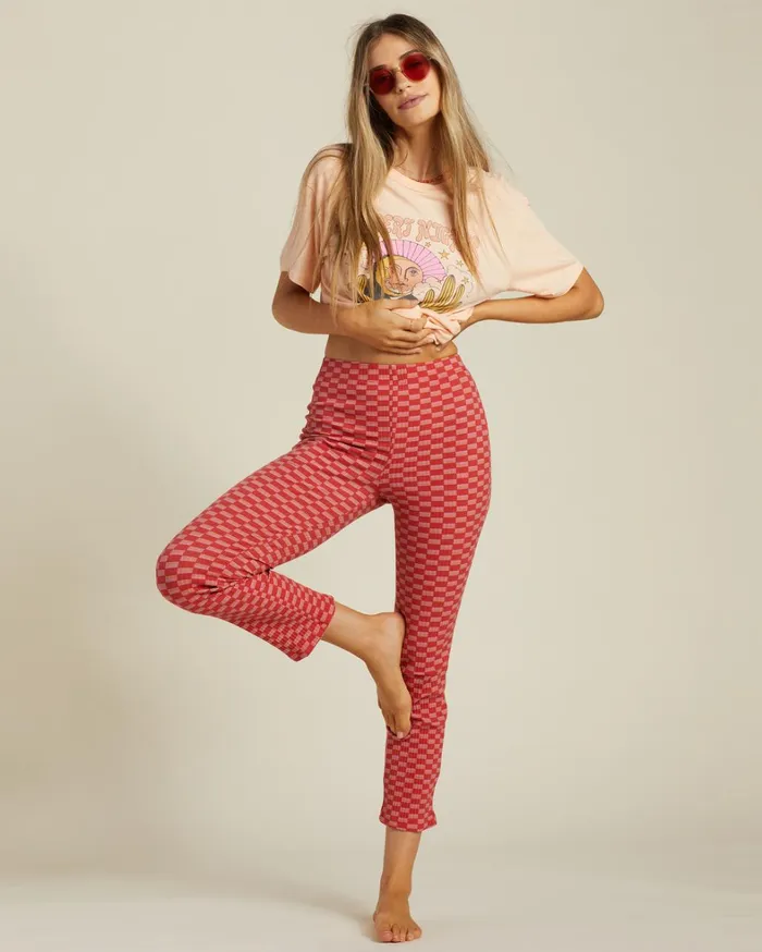 Billabong Pants Women Good Days HighWaisted Bootcut Pants Pink Skies