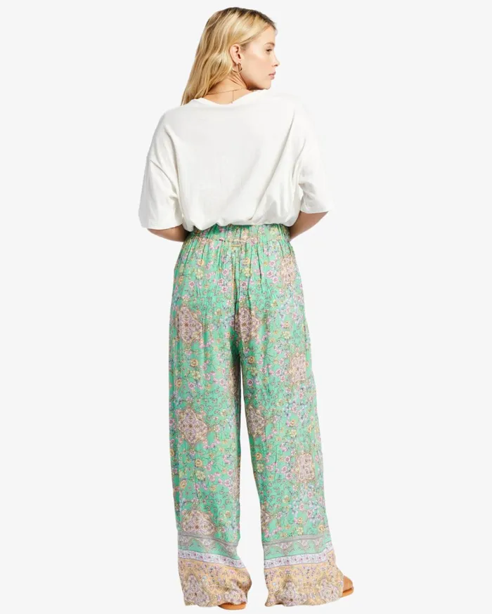 Billabong Pants Women La Mer Wide Leg Pants Green Billabong Pants Women La Mer Wide Leg Pants Green