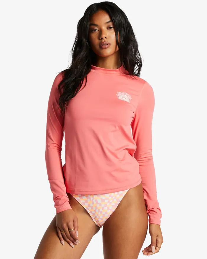 Billabong Rashguards and Bodysuits Women Core Long Sleeve UPF 50 Rashguard Vintage Coral Billabong Rashguards and Bodysuits Women Core Long Sleeve UPF 50 Rashguard Vintage Coral