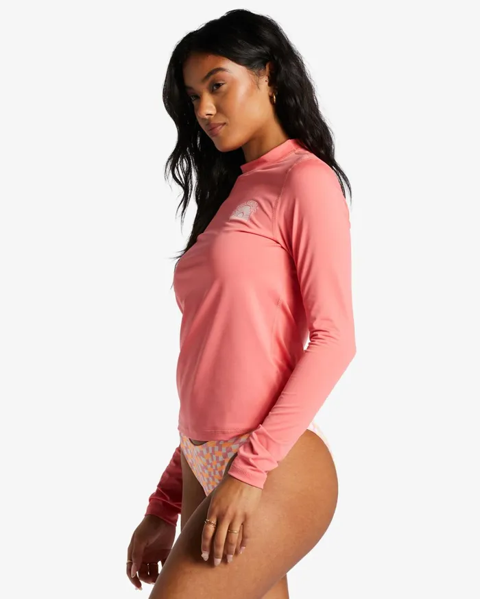 Billabong Rashguards and Bodysuits Women Core Long Sleeve UPF 50 Rashguard Vintage Coral Billabong Rashguards and Bodysuits Women Core Long Sleeve UPF 50 Rashguard Vintage Coral