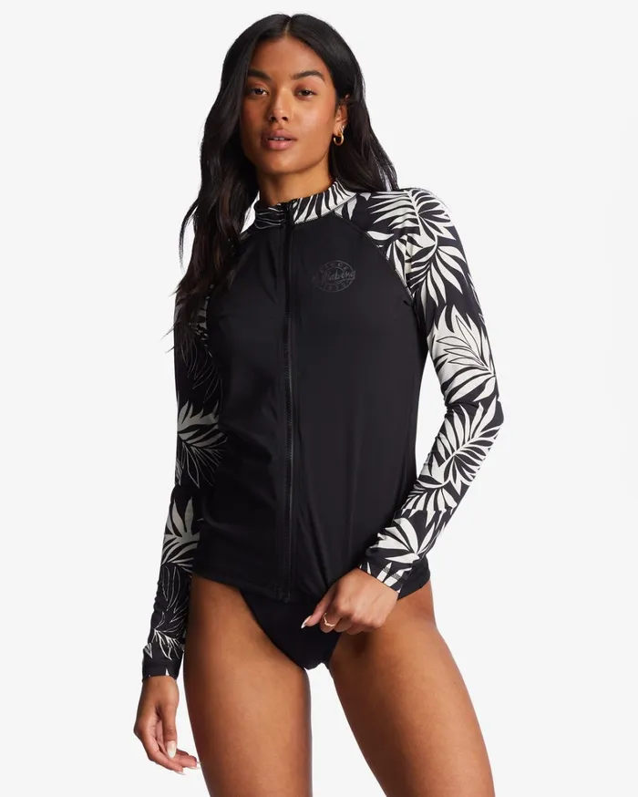 Billabong Rashguards and Bodysuits Women Core UPF 50 Long Sleeve ZipUp Rashguard Black Billabong Rashguards and Bodysuits Women Core UPF 50 Long Sleeve ZipUp Rashguard Black