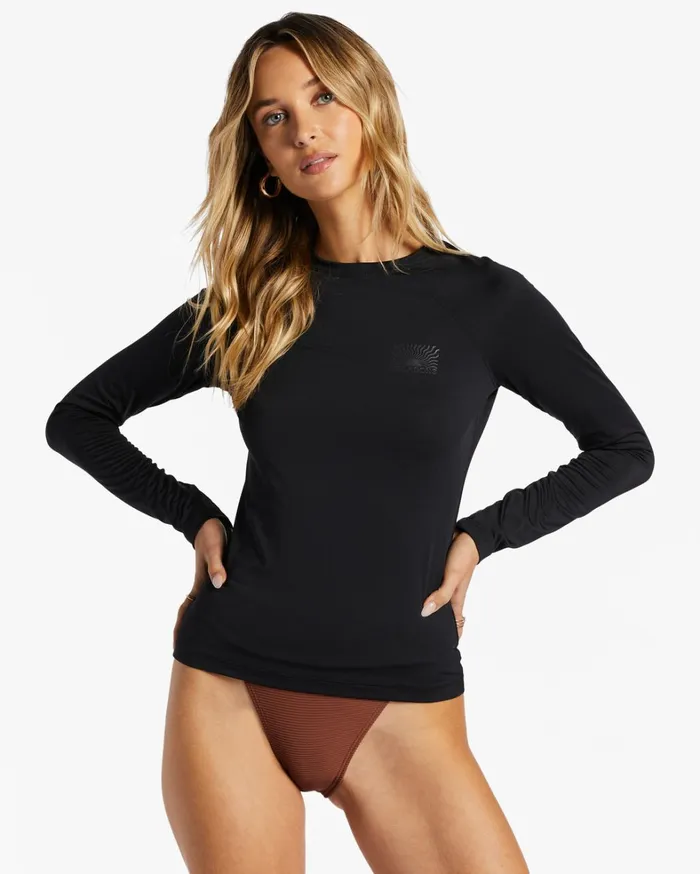 Billabong Rashguards and Bodysuits Women Sol Searcher Long Sleeve UPF 50 Rashguard Black Pebble Billabong Rashguards and Bodysuits Women Sol Searcher Long Sleeve UPF 50 Rashguard Black Pebble