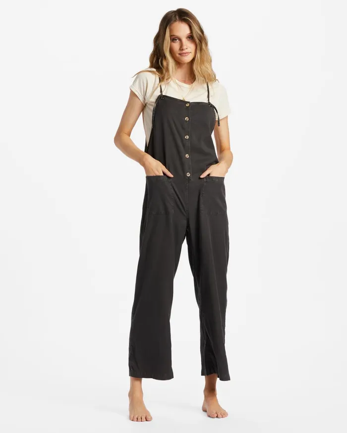 Billabong Rompers and Jumpsuits Women Beach Cruiser WideLeg Overalls Off Black 1
