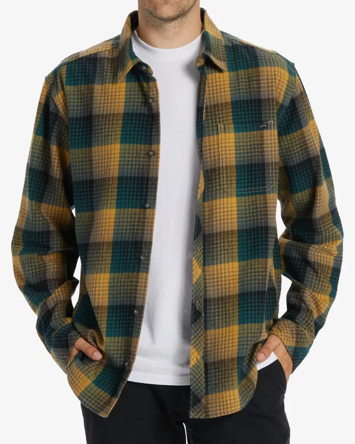 Billabong Shirts Men Coastline Flannel Long Sleeve Shirt Gold