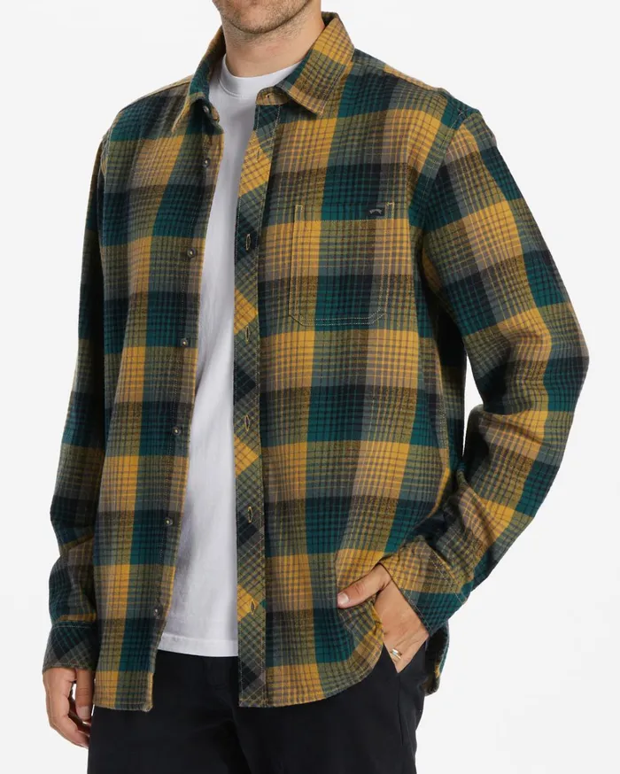 Billabong Shirts Men Coastline Flannel Long Sleeve Shirt Gold Billabong Shirts Men Coastline Flannel Long Sleeve Shirt Gold