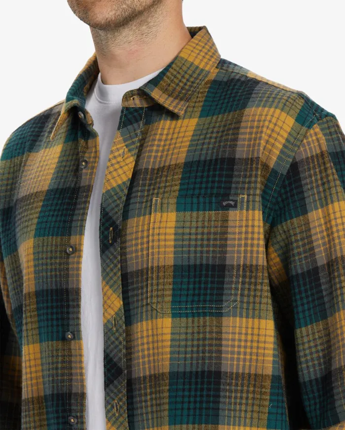 Billabong Shirts Men Coastline Flannel Long Sleeve Shirt Gold Billabong Shirts Men Coastline Flannel Long Sleeve Shirt Gold
