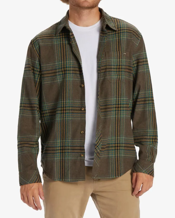 Billabong Shirts Men Coastline Flannel Long Sleeve Shirt Mocha