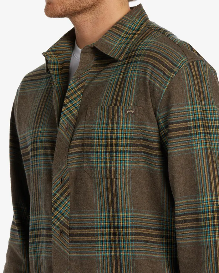 Billabong Shirts Men Coastline Flannel Long Sleeve Shirt Mocha Billabong Shirts Men Coastline Flannel Long Sleeve Shirt Mocha