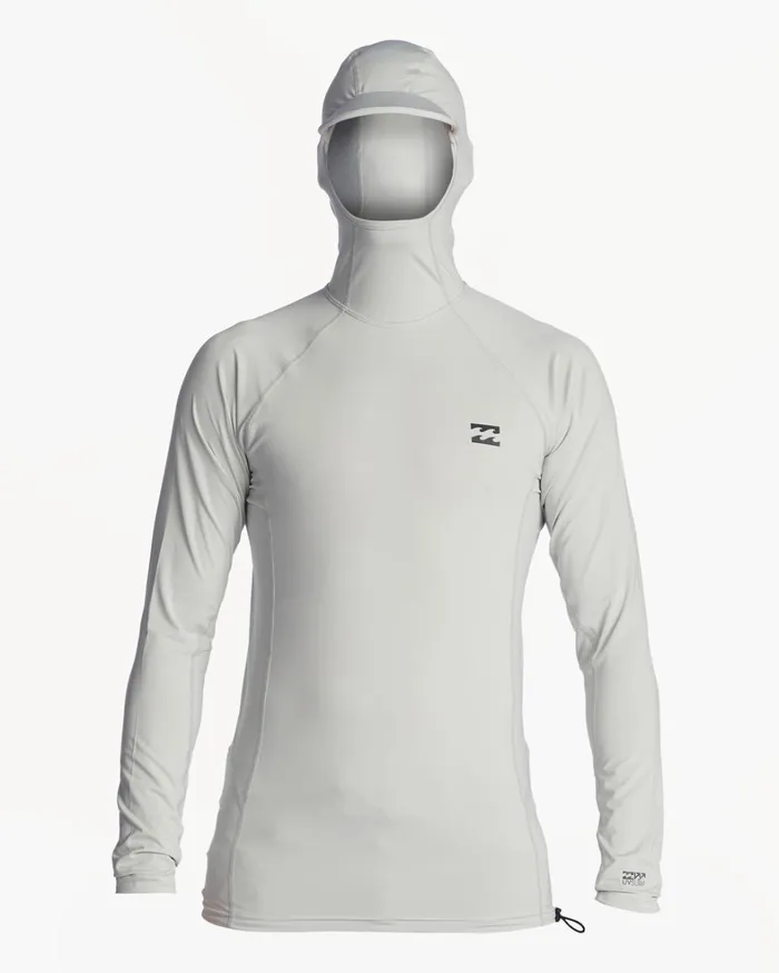 Billabong Shorts Men Strike Mission Hooded UPF 50 Long Sleeve Rashguard Grey