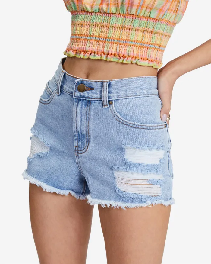 Billabong Shorts Women Drift Away Frayed Denim Shorts Washed Denim Billabong Shorts Women Drift Away Frayed Denim Shorts Washed Denim