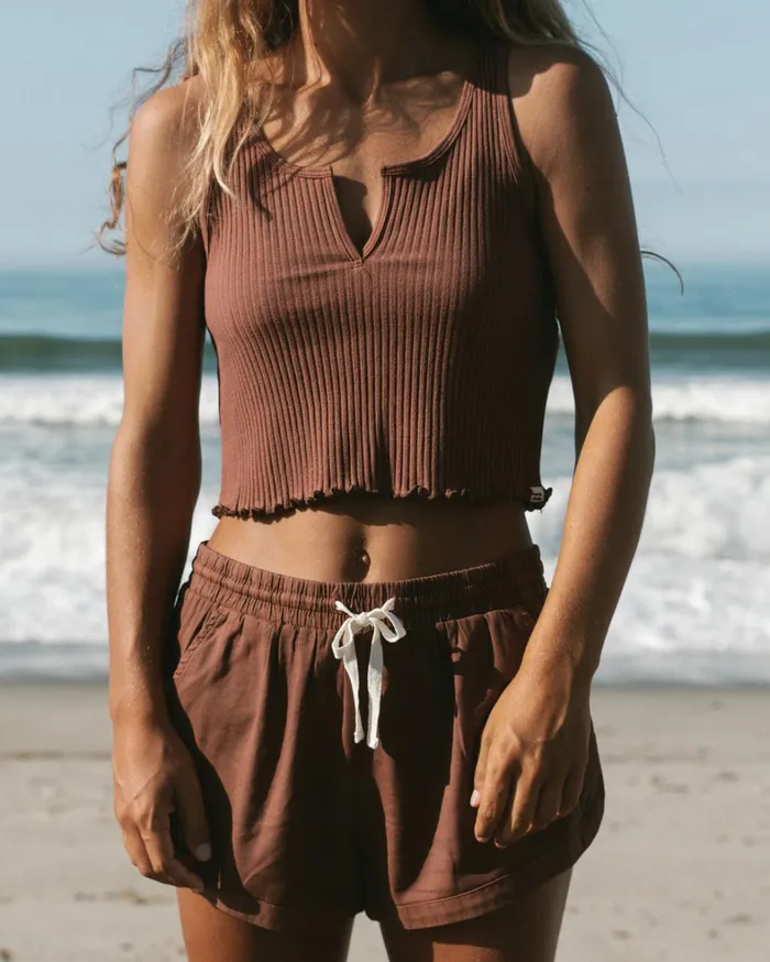 Billabong Shorts Women Road Trippin Elastic Waist Shorts Mocha