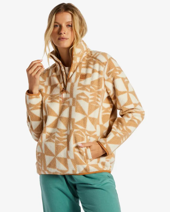 Billabong Snow Layers Women ADiv Boundary Mock 3 HalfZip Pullover Sweatshirt Latte