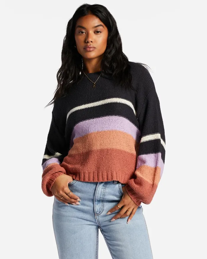 Billabong Sweaters Women Seeing Double Crop Crewneck Sweater Lilac Breeze