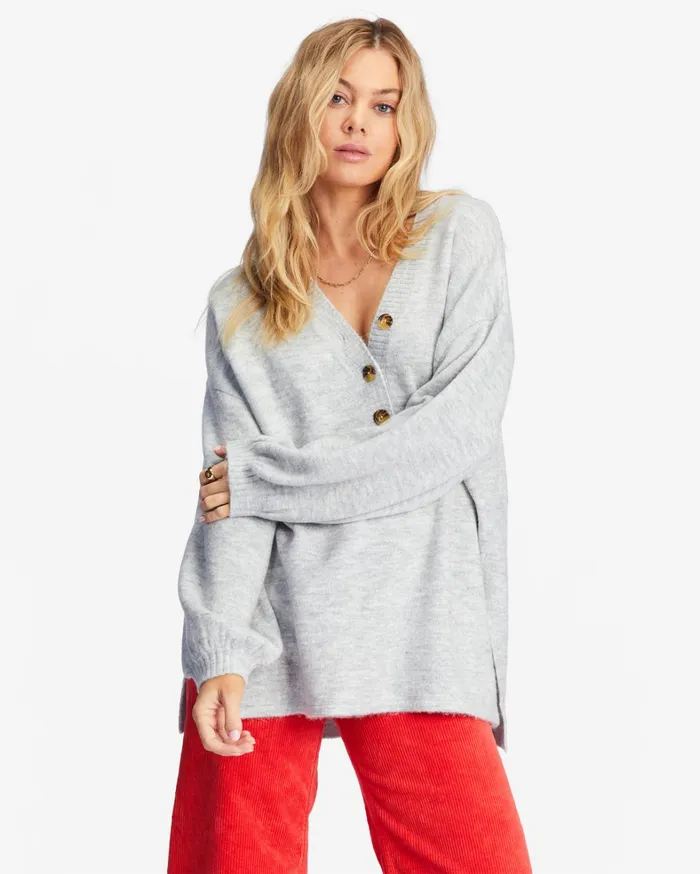 Billabong Sweaters Women Sol Chasing Tunic Sweater Athletic Grey