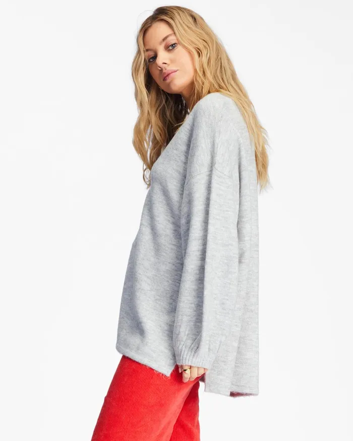 Billabong Sweaters Women Sol Chasing Tunic Sweater Athletic Grey Billabong Sweaters Women Sol Chasing Tunic Sweater Athletic Grey