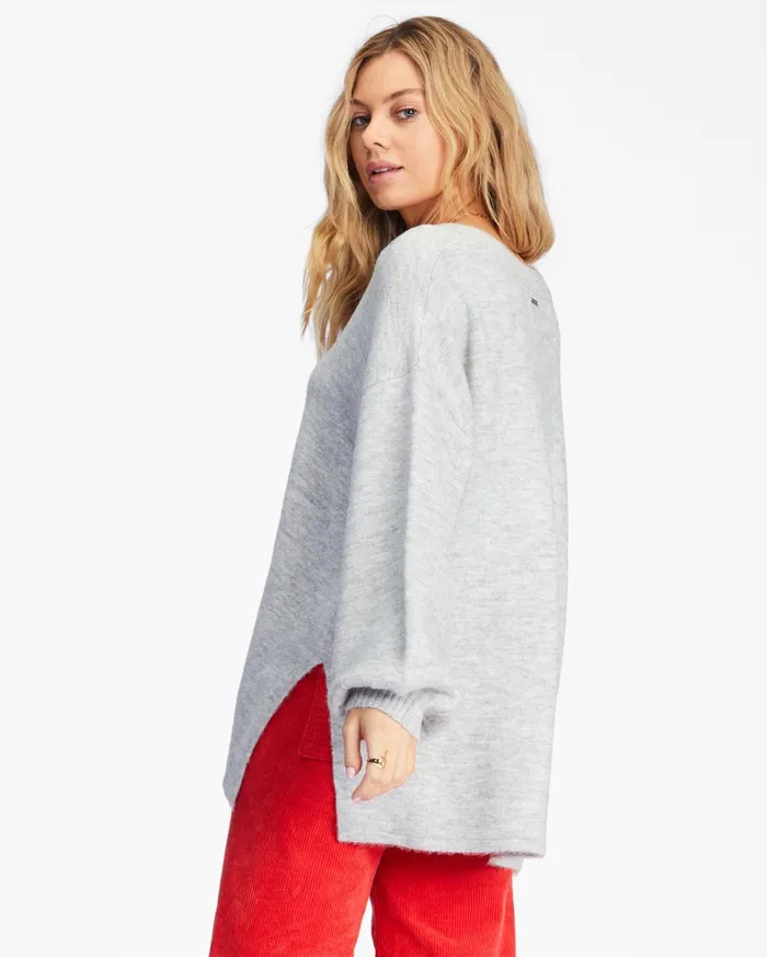 Billabong Sweaters Women Sol Chasing Tunic Sweater Athletic Grey Billabong Sweaters Women Sol Chasing Tunic Sweater Athletic Grey