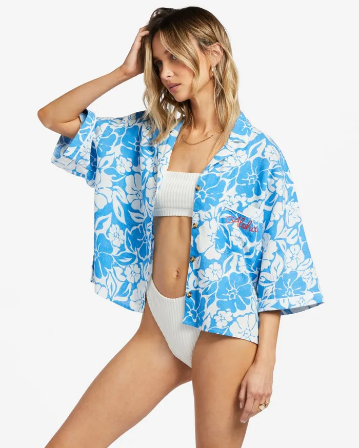Billabong Tops Women All Good Short Sleeve Shirt Seaside Billabong Tops Women All Good Short Sleeve Shirt Seaside