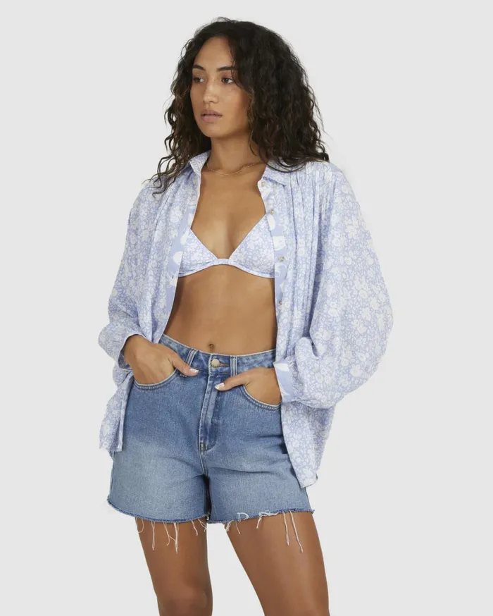 Billabong Tops Women Blue Bell Long Sleeve Shirt Blue Billabong Tops Women Blue Bell Long Sleeve Shirt Blue