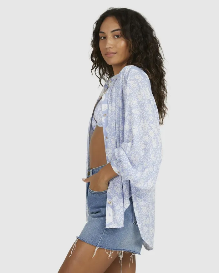 Billabong Tops Women Blue Bell Long Sleeve Shirt Blue Billabong Tops Women Blue Bell Long Sleeve Shirt Blue