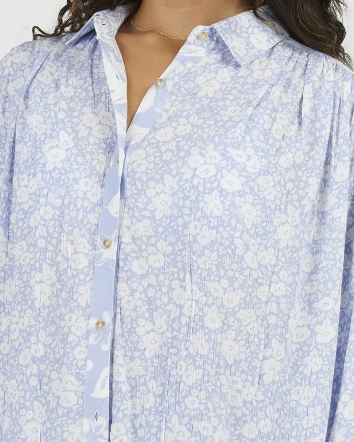 Billabong Tops Women Blue Bell Long Sleeve Shirt Blue Billabong Tops Women Blue Bell Long Sleeve Shirt Blue