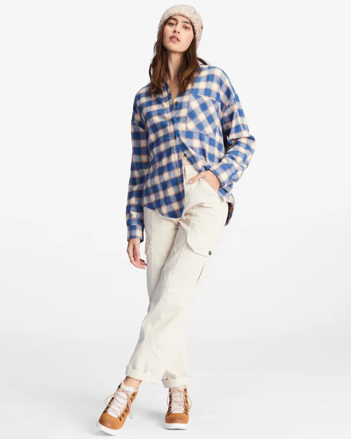 Billabong Tops Women Easy Breezy Long Sleeve ButtonUp Shirt Indigo Love Billabong Tops Women Easy Breezy Long Sleeve ButtonUp Shirt Indigo Love