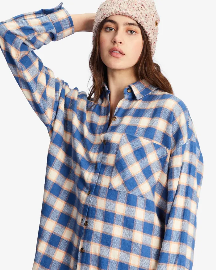 Billabong Tops Women Easy Breezy Long Sleeve ButtonUp Shirt Indigo Love Billabong Tops Women Easy Breezy Long Sleeve ButtonUp Shirt Indigo Love