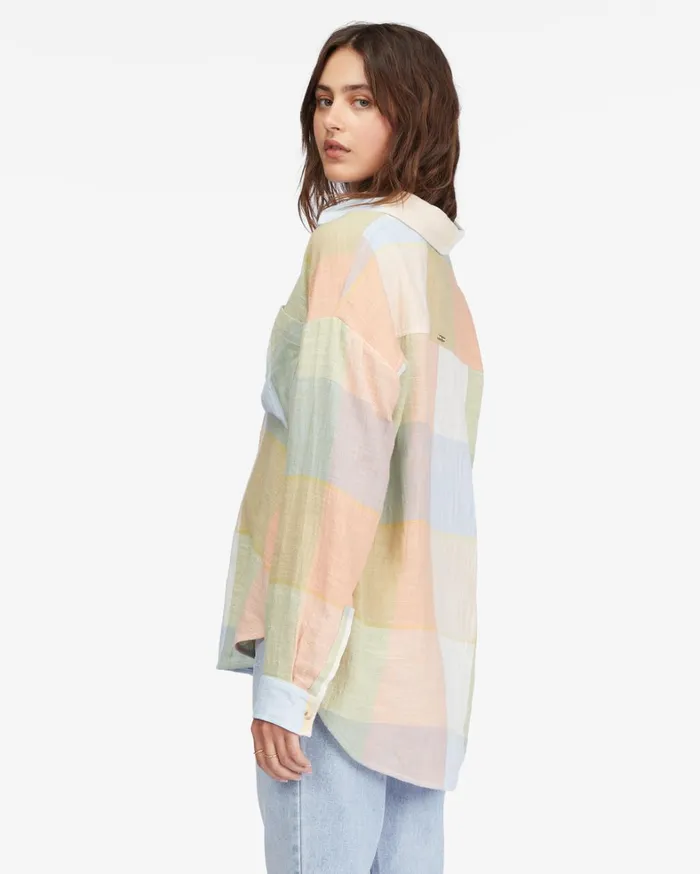 Billabong Tops Women Easy Breezy Long Sleeve ButtonUp Shirt Multi Billabong Tops Women Easy Breezy Long Sleeve ButtonUp Shirt Multi