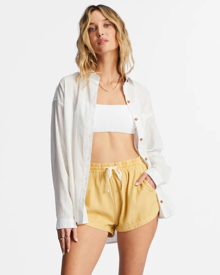 Billabong Tops Women In The Tide Long Sleeve Shirt Salt Crystal Billabong Tops Women In The Tide Long Sleeve Shirt Salt Crystal