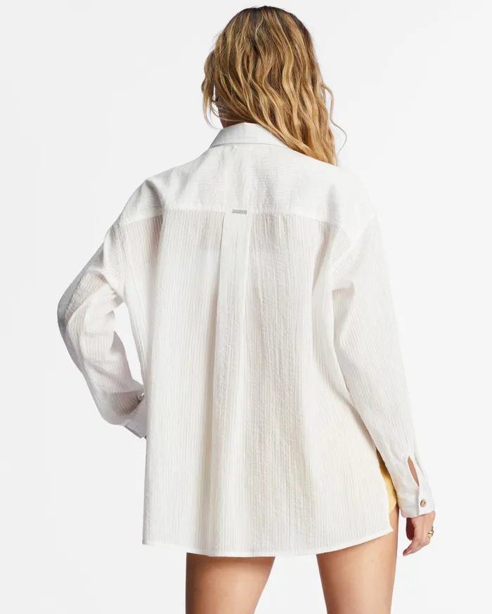 Billabong Tops Women In The Tide Long Sleeve Shirt Salt Crystal Billabong Tops Women In The Tide Long Sleeve Shirt Salt Crystal