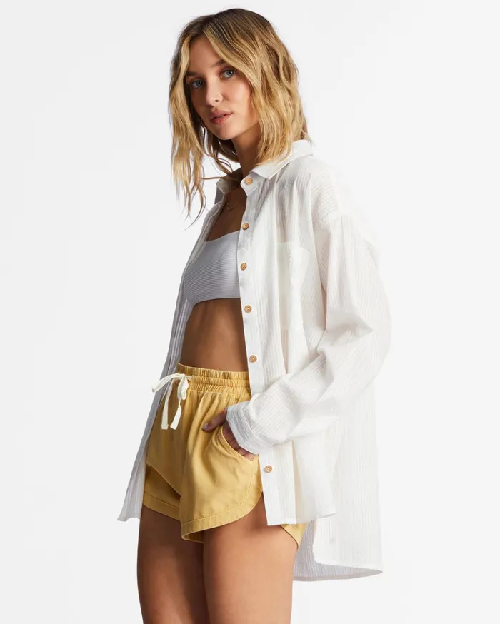 Billabong Tops Women In The Tide Long Sleeve Shirt Salt Crystal Billabong Tops Women In The Tide Long Sleeve Shirt Salt Crystal