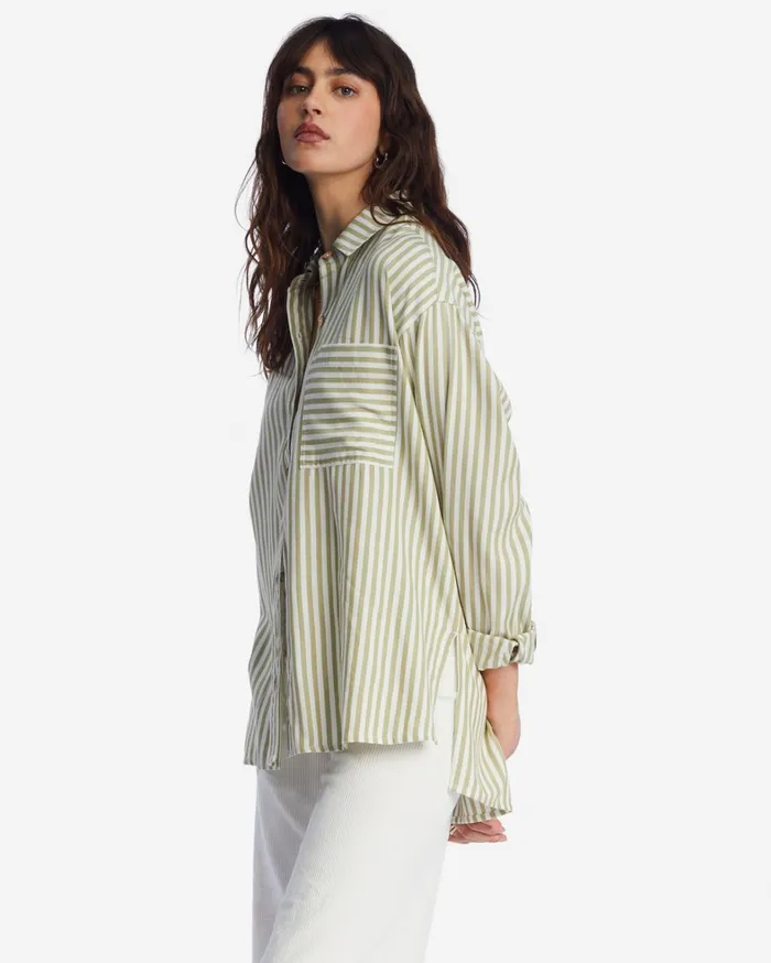 Billabong Tops Women In The Tide Road Trippin Long Sleeve Shirt Avocado Billabong Tops Women In The Tide Road Trippin Long Sleeve Shirt Avocado