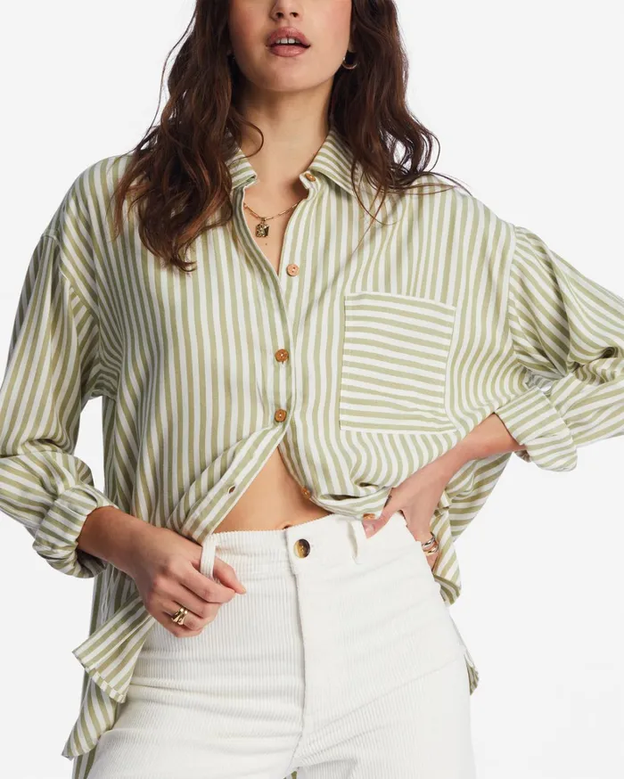 Billabong Tops Women In The Tide Road Trippin Long Sleeve Shirt Avocado Billabong Tops Women In The Tide Road Trippin Long Sleeve Shirt Avocado