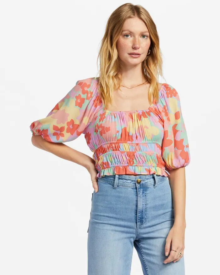 Billabong Tops Women Keep Dreaming Crop Top Peach Pie