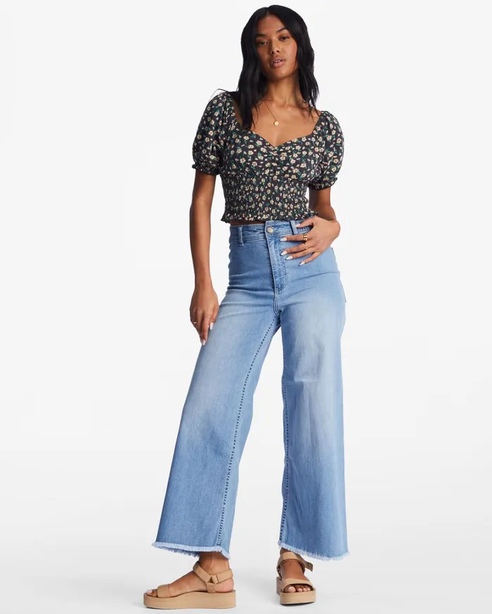 Billabong Tops Women Love Song Puff Sleeve Top Black Pebble Billabong Tops Women Love Song Puff Sleeve Top Black Pebble