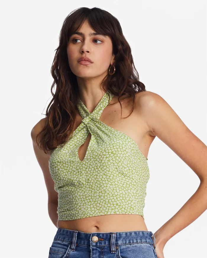 Billabong Tops Women Retro Wave Crop Top Moss Meadow Billabong Tops Women Retro Wave Crop Top Moss Meadow