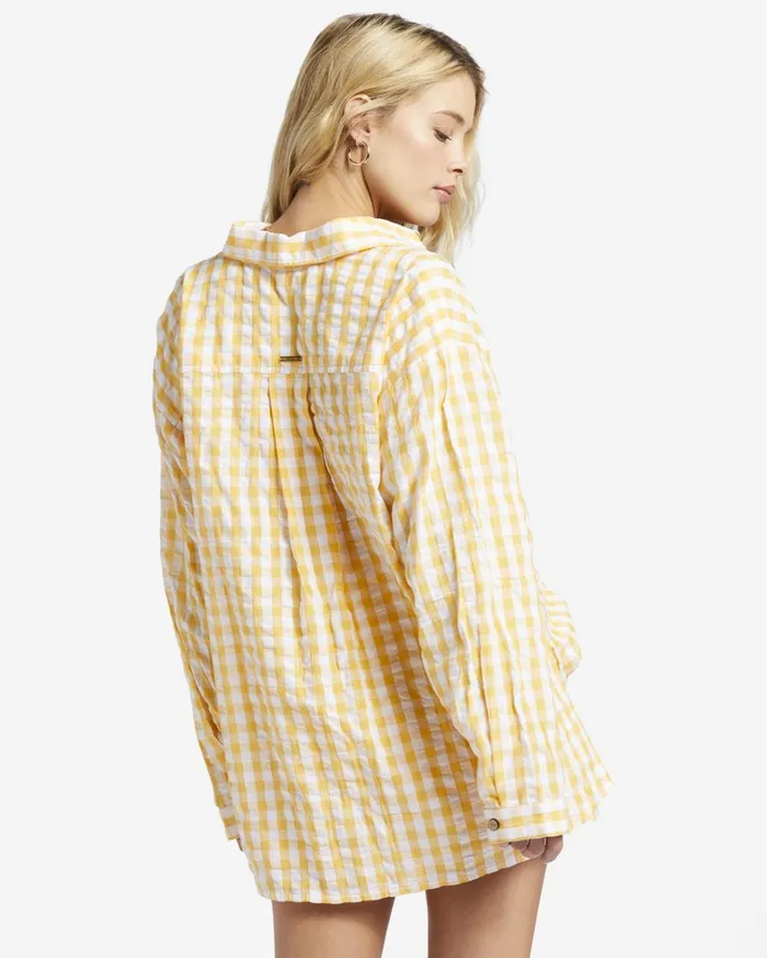 Billabong Tops Women Sunshine Check Long Sleeve Shirt Gold Billabong Tops Women Sunshine Check Long Sleeve Shirt Gold