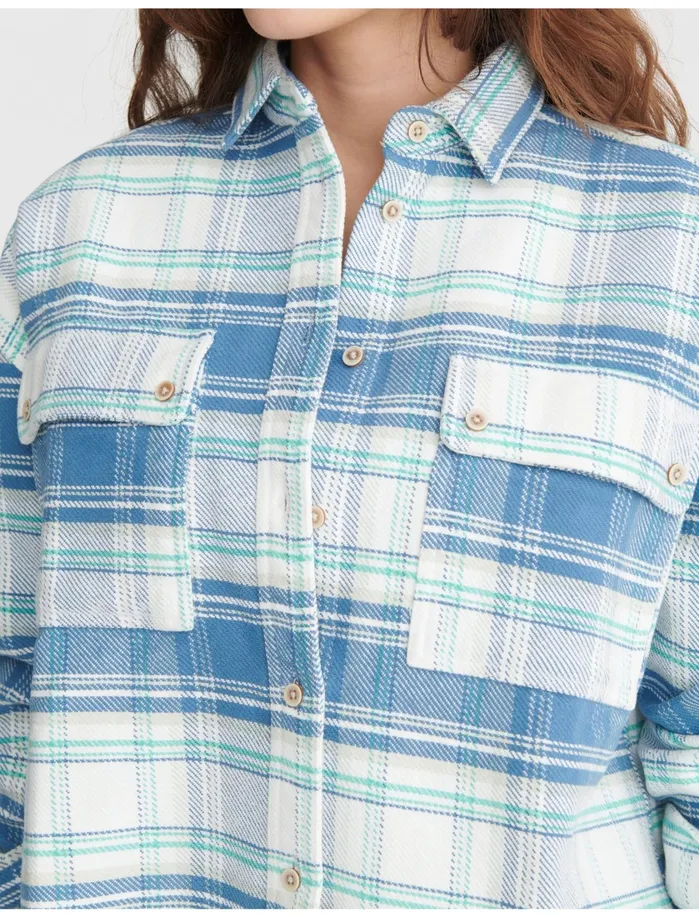 Blouses Women Lucky Brand Boyfriend Brushed Heavy Weight Twill Shirt Blue Multi