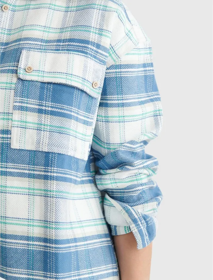 Blouses Women Lucky Brand Boyfriend Brushed Heavy Weight Twill Shirt Blue Multi