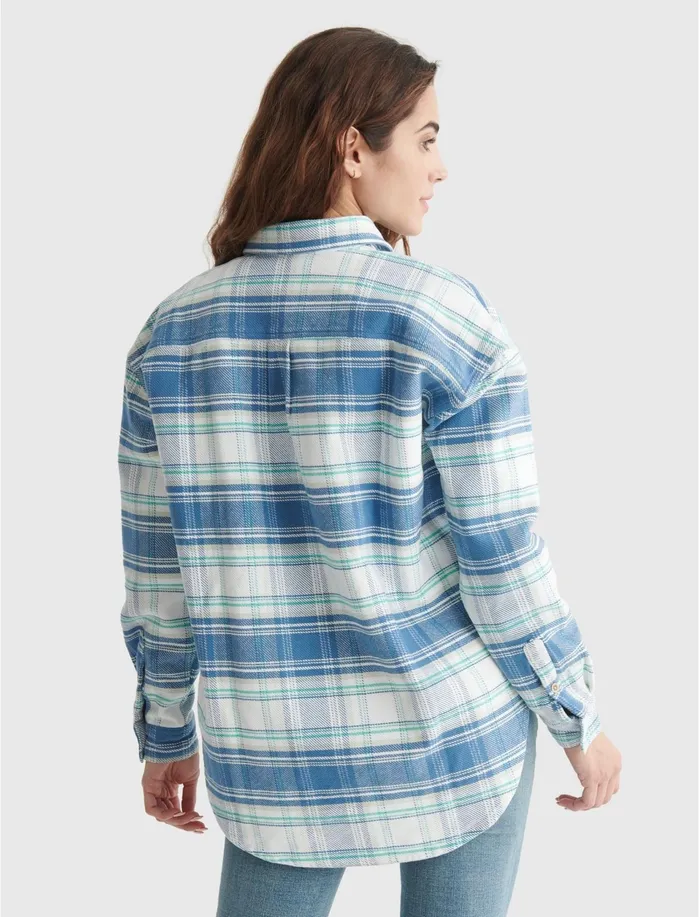 Blouses Women Lucky Brand Boyfriend Brushed Heavy Weight Twill Shirt Blue Multi