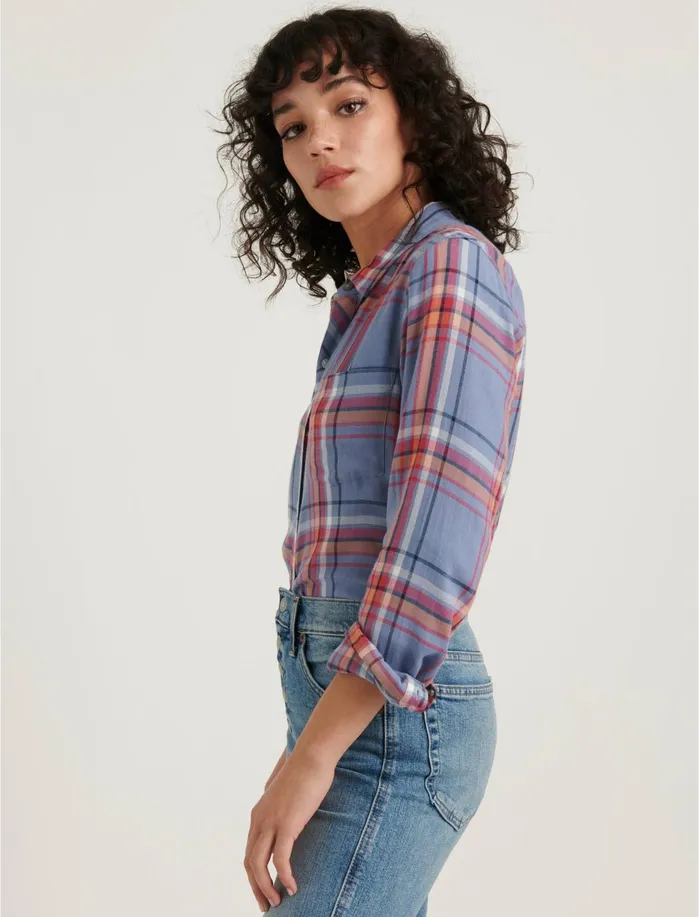 Blouses Women Lucky Brand Classic One Pocket Plaid Shirt Blue Multi