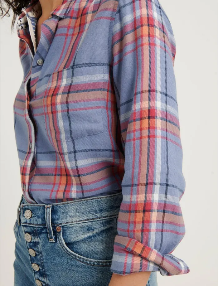 Blouses Women Lucky Brand Classic One Pocket Plaid Shirt Blue Multi