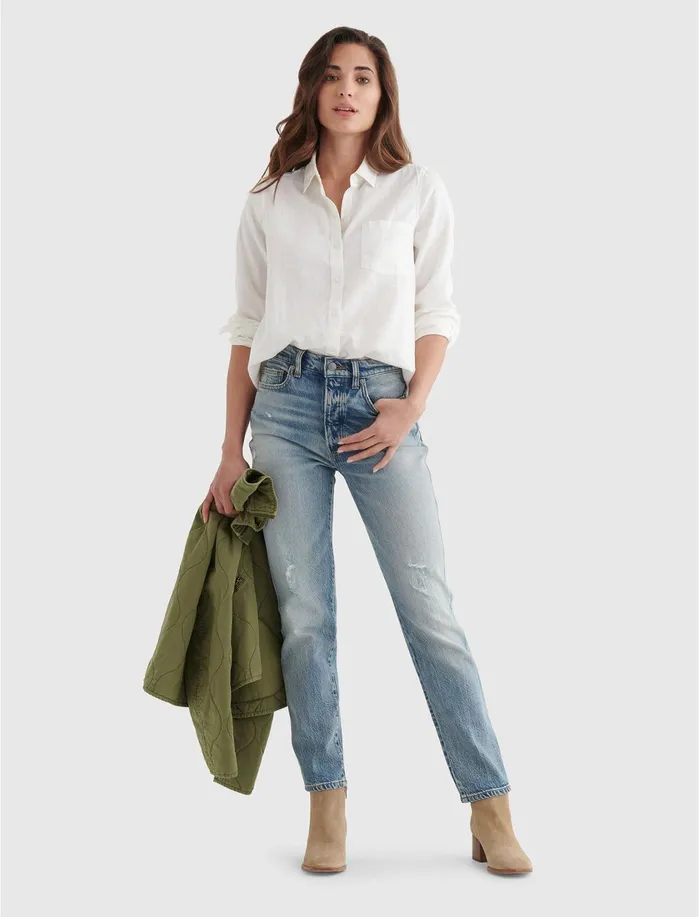Blouses Women Lucky Brand Classic One Pocket Shirt Lucky White