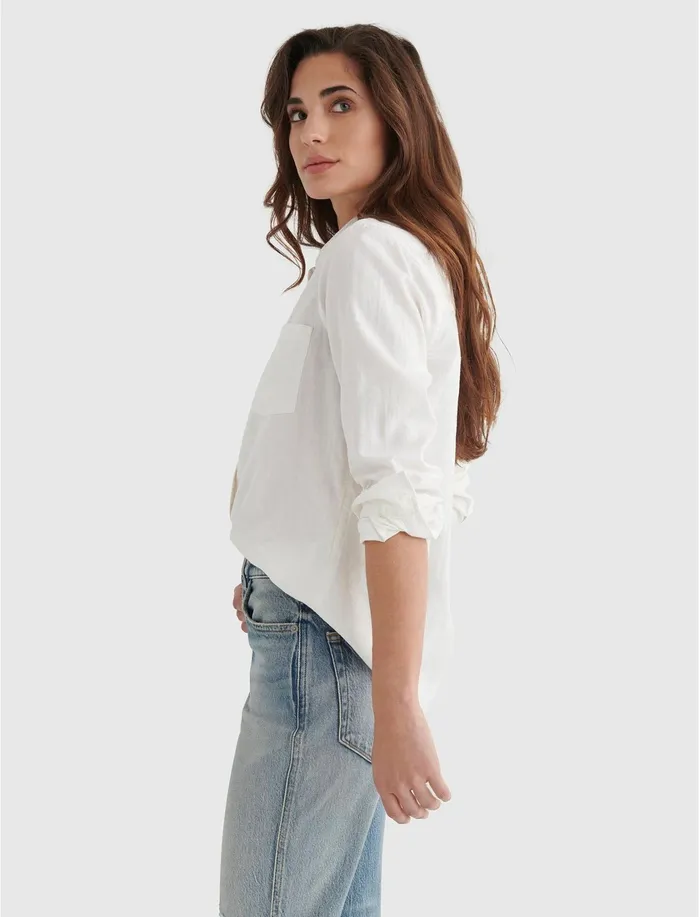 Blouses Women Lucky Brand Classic One Pocket Shirt Lucky White