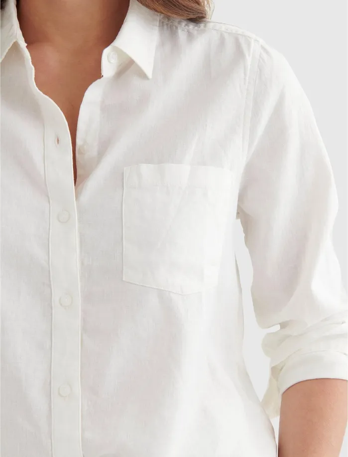Blouses Women Lucky Brand Classic One Pocket Shirt Lucky White