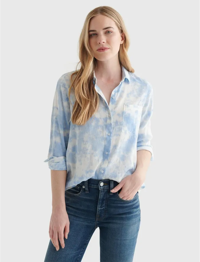 Blouses Women Lucky Brand Classic Shirt Blue Multi